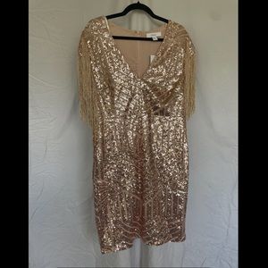 Sequin Gold Party Dress with Fringe. Size 1X